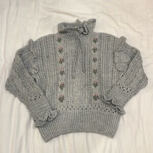 Zara NWT Grey Sweater with Floral Details - Size Medium